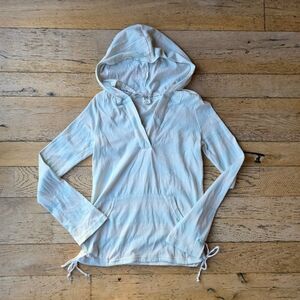 Vintage Roxy White Blue Striped Lightweight Hooded Pullover coastal surf nautic